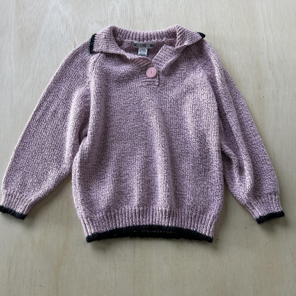 Vintage OHI Sweater Womens Medium Pink Collared Button Knit Pullover Taiwan